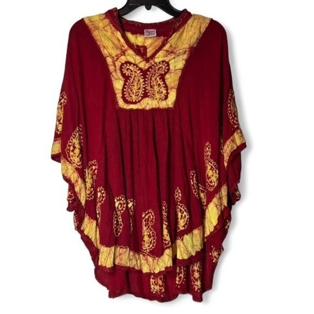 Advance Apparels Red and Yellow Boho Poncho Sweater